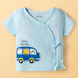 Babyoye 100% Cotton Woven Half Sleeves Jhablas with Animal Print Pack of 2 - White & Light Blue image 2