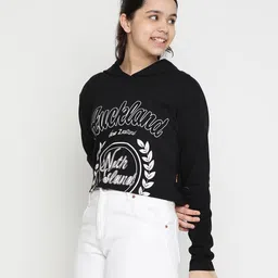 Lil Tomatoes Full Sleeves North Island Printed Hooded Crop Top - Black image 4