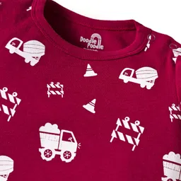 Doodle Poodle Interlock Knit Full Sleeves Vehicle Printed Onesie - Red image 3