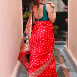 KALINI Ethnic Motifs Zari Silk Blend Handloom Paithani Saree image 5