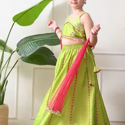 Indi-Loom Couture Girls Embellished Ready to Wear Lehenga & Blouse With Dupatta image 5