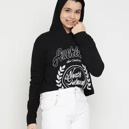 Lil Tomatoes Full Sleeves North Island Printed Hooded Crop Top - Black image 5