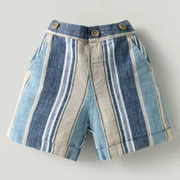 ToffyHouse 100% Woven Cotton Poplin Half Sleeves Solid Shirt & Twill Woven Striped Shorts Set With Bow & Suspender & Cap - Blue & White image 4