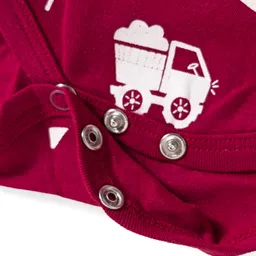 Doodle Poodle Interlock Knit Full Sleeves Vehicle Printed Onesie - Red image 4