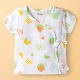 Babyoye 100% Cotton Woven Half Sleeves Jhablas with Animal Print Pack of 2 - White & Light Blue image 4