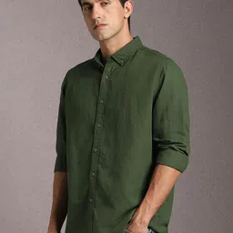 Louis Philippe Jeans Textured Button-Down Collar Slim Fit Cotton Linen Shirt image 5