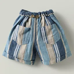 ToffyHouse 100% Woven Cotton Poplin Half Sleeves Solid Shirt & Twill Woven Striped Shorts Set With Bow & Suspender & Cap - Blue & White image 5