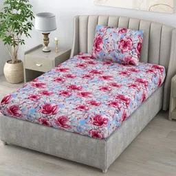 BOMBAY DYEING Maroon & Blue Floral 104 TC Single Bedsheet with 1 Pillow Covers-image-23
