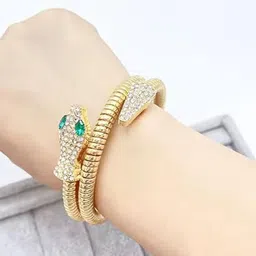 DIVASTRI Stainless Steel Gold-Plated Cubic Zirconia Studded Bangle-Style Bracelet image 2