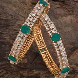 Kushal's Fashion Jewellery Green Set Of 2 Rhodium Gold-Plated Party Zircon Bangles-picture-13