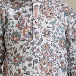 Manyavar Boys Floral Printed Band Collar Straight Kurta with Trouser image 3