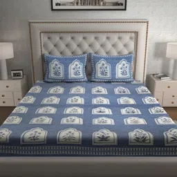 MILAAV Blue & White Floral 144 TC Bedsheet with 2 Pillow Covers-picture-30