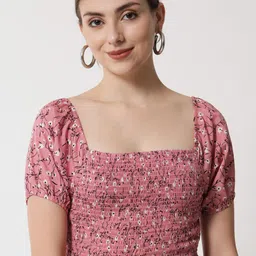 BAESD Floral Print Smocked Crepe Crop Top-picture-15