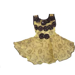 VILLATA FASHION Kids Girls Ethnic Motifs Georgette Gold Toned Frock-picture-10