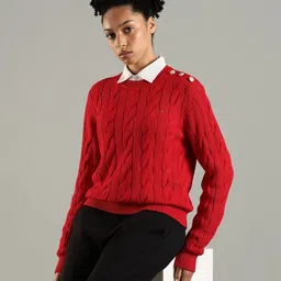 Tommy Hilfiger Women Solid Ribbed Round Neck Long Sleeves Pullover-image-0