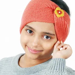 BHARATASYA Handknitted & Flower Detailed Woolen Ear Warmer Headband - Orange-picture-30