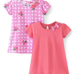 Babyhug Single Jersey Knit Half Sleeves Frocks With Cheery Print & Bow Applique Pack of 2- Pink-picture-13