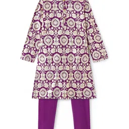 EARTHY TOUCH Single Jersey Knit Full Sleeves Kurta & Pajama Set Floral Foil Print - Purple-picture-35