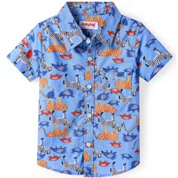 Babyhug Cotton Knit Half Sleeves Shirt with Animal Print -Blue-picture-12