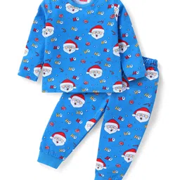 Babyhug Cotton Knit Full Sleeves Night Suit With Santa Claus Print - Blue-picture-14