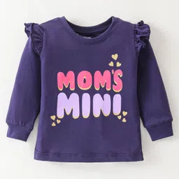 Bodycare Single Jersey Knit Full Sleeves Text Printed T-Shirt With Frill Detail - Violet-picture-13