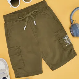 Pantaloons Junior Cotton Typography Printed Shorts - Olive Green-picture-12