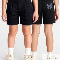 arias by lara dutta Arias Cotton Stretch Woven Butterfly Embroidered Shorts with Back Pocket - Black-picture-39