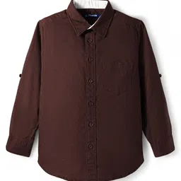 Pine Kids Cotton Woven Full Sleeves Solid Shirt - Brown-picture-34
