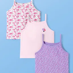 Pine Kids Cotton Lycra Knit Sleeveless Slips With Floral Print Pack Of 3 - Colour May Vary-picture-10