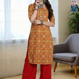 HERE&NOW Women Pack of 3 Ethnic Motifs Printed Round Neck Crepe Straight Kurta-picture-23