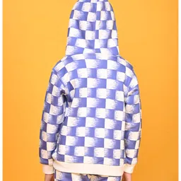 Anthrilo Full Sleeves Faded Chessboard Style Checked Zipper Hoodie - Blue image 3