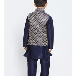 JBN Creation Full Sleeves Solid Coordinating Kurta & Pyjama With Ethnic Motif Printed Nehru Jacket Set - Navy Blue image 3