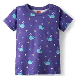Babyhug Cotton Knit Half Sleeves Co-ords Night Suit with Dolphin Print - Blue image 2