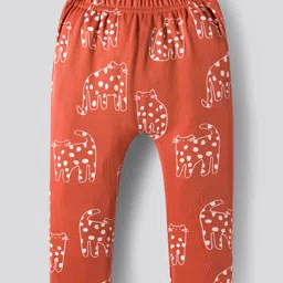 Bonfino 100% Cotton Knit All Over Printed Full Length Diaper Leggings Pack of 3 - Navy Blue Rust Red & Green image 2