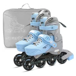 JASPO Sparkle 2.0 Adjustable Inline Roller Skates for Kids & Youth PU Wheels, ABEC-7 Bearings, Hard Boot, Aluminium Chassis, 70mm PU 85A Wheels Blue-S image 2