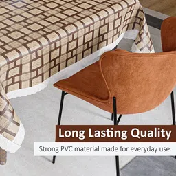 Aura Grey & Brown Geometric Printed 4-Seater Square Table Cover image 4