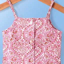 Babyoye 100% Cotton Woven Singlet Sleeves Floral Printed Choli Lehenga Set with Dupatta & Tassle Detailing - White image 3