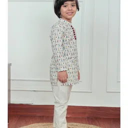 Polka Tots Cotton Full Sleeves Cats Printed Kurta Pyjama Set - Cream image 4