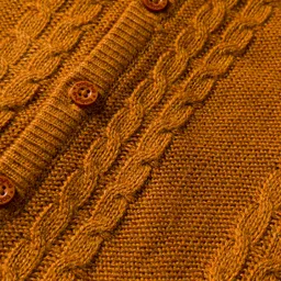 Babyhug Knit Full Raglan Sleeves Winter Wear Romper with Cable Knit Design Bear Embroidery - Light Brown image 3