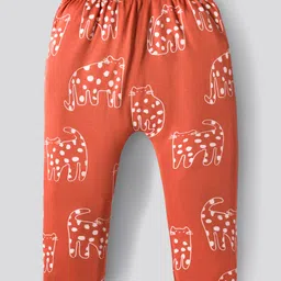 Bonfino 100% Cotton Knit All Over Printed Full Length Diaper Leggings Pack of 3 - Navy Blue Rust Red & Green image 3