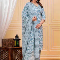 Damseldrape Women Floral Printed Regular Pure Cotton Kurta with Trousers & With Dupatta image 2