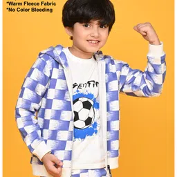 Anthrilo Full Sleeves Faded Chessboard Style Checked Zipper Hoodie - Blue image 5