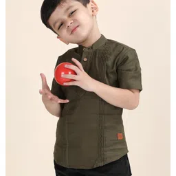 Polka Tots Cotton Half Sleeves Solid Kurta - Green image 5