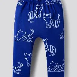 Bonfino 100% Cotton Knit All Over Printed Full Length Diaper Leggings Pack of 3 - Navy Blue Rust Red & Green image 4