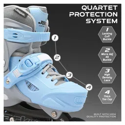 JASPO Sparkle 2.0 Adjustable Inline Roller Skates for Kids & Youth PU Wheels, ABEC-7 Bearings, Hard Boot, Aluminium Chassis, 70mm PU 85A Wheels Blue-S image 4