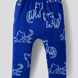 Bonfino 100% Cotton Knit All Over Printed Full Length Diaper Leggings Pack of 3 - Navy Blue Rust Red & Green image 5