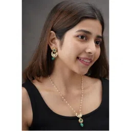 AARSEE OFFICIAL 22Kt Gold-Plated Green Lush Moonlit Pearl Chain Necklace with Earrings-image-10