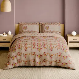 SPACES Kashida Summer Sand 210 TC Cotton Floral Print Soft Bedsheet with 2 Pillow Covers-image-3