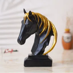 eCraftIndia Black Horse Head Statue with Golden Hair Animal Figurine Showpiece-picture-11