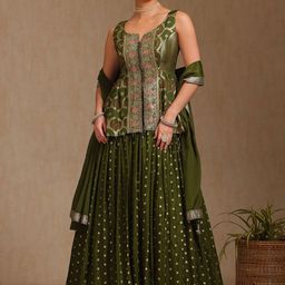 Soch Floral Woven Design Sequinned Ready to Wear Art Silk Lehenga With Blouse & Dupatta-picture-19